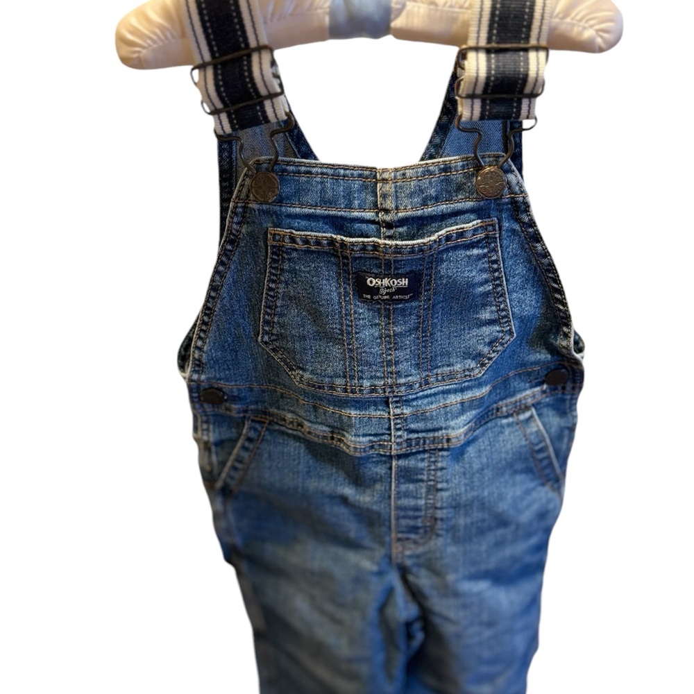 OshKosh B'gosh Blue Denim Overalls with Striped Straps